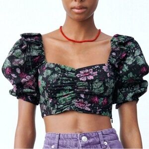 Zara Floral Puff Sleeve Crop Top